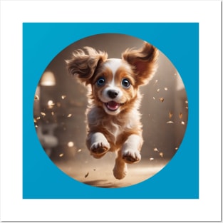 Cute Puppy Running With Excitement Posters and Art